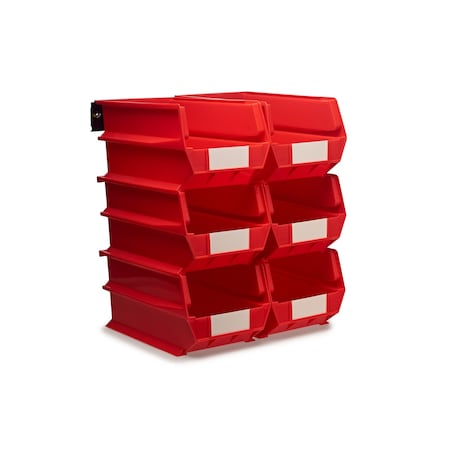 Triton Products Wall Storage Unit W/ (6) 14-3/4" L x 8-1/4" W x 7" H Red Bins & Wall Mount Rails 3-240RWS